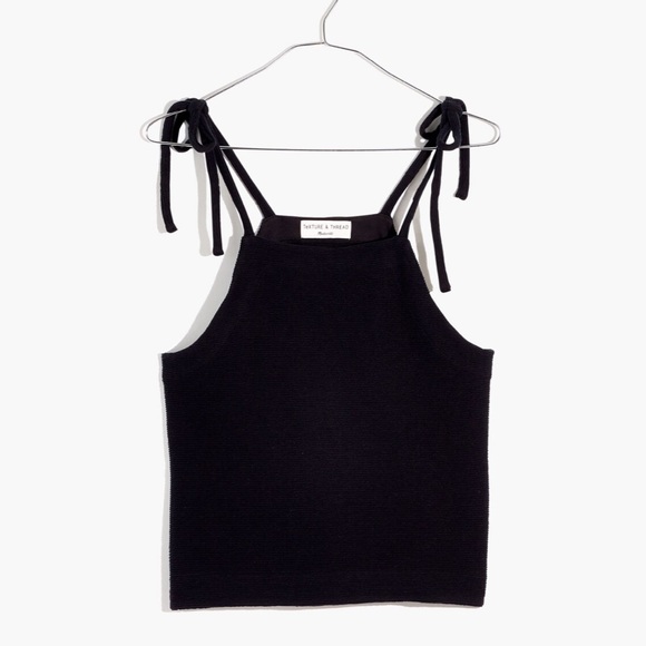 Madewell Black Texture & Thread Tie-Shoulder Tank Top - Picture 1 of 7